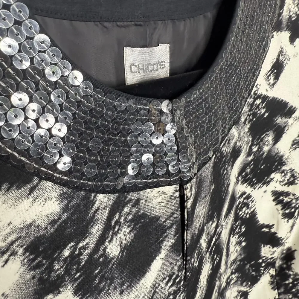 Chico's Womens Black and White Sequin Geisha Jacket Size 0 (Small) - Picture 4 of 6